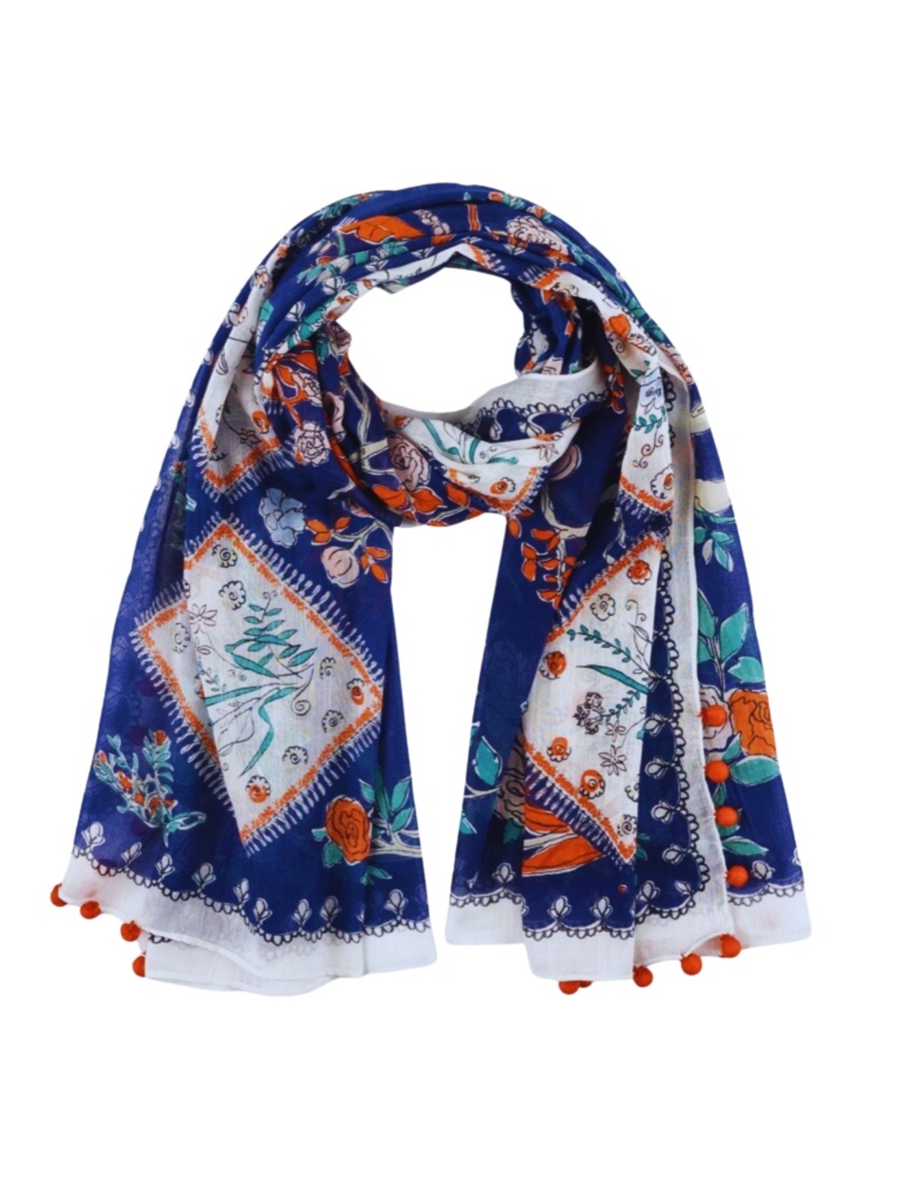Echo Coral Sea Wrap Pareo Navy pompom Scarf
